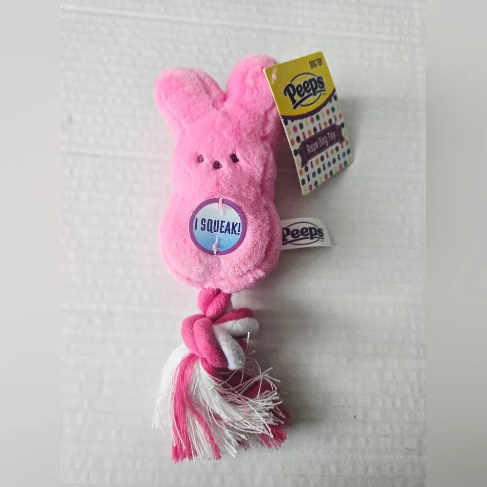 Pink Peeps 7 Inch‎ Rope Dog Toy- Pink/ Squeaks